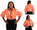 Polka Dot Puff Sleeve Crop Jacket