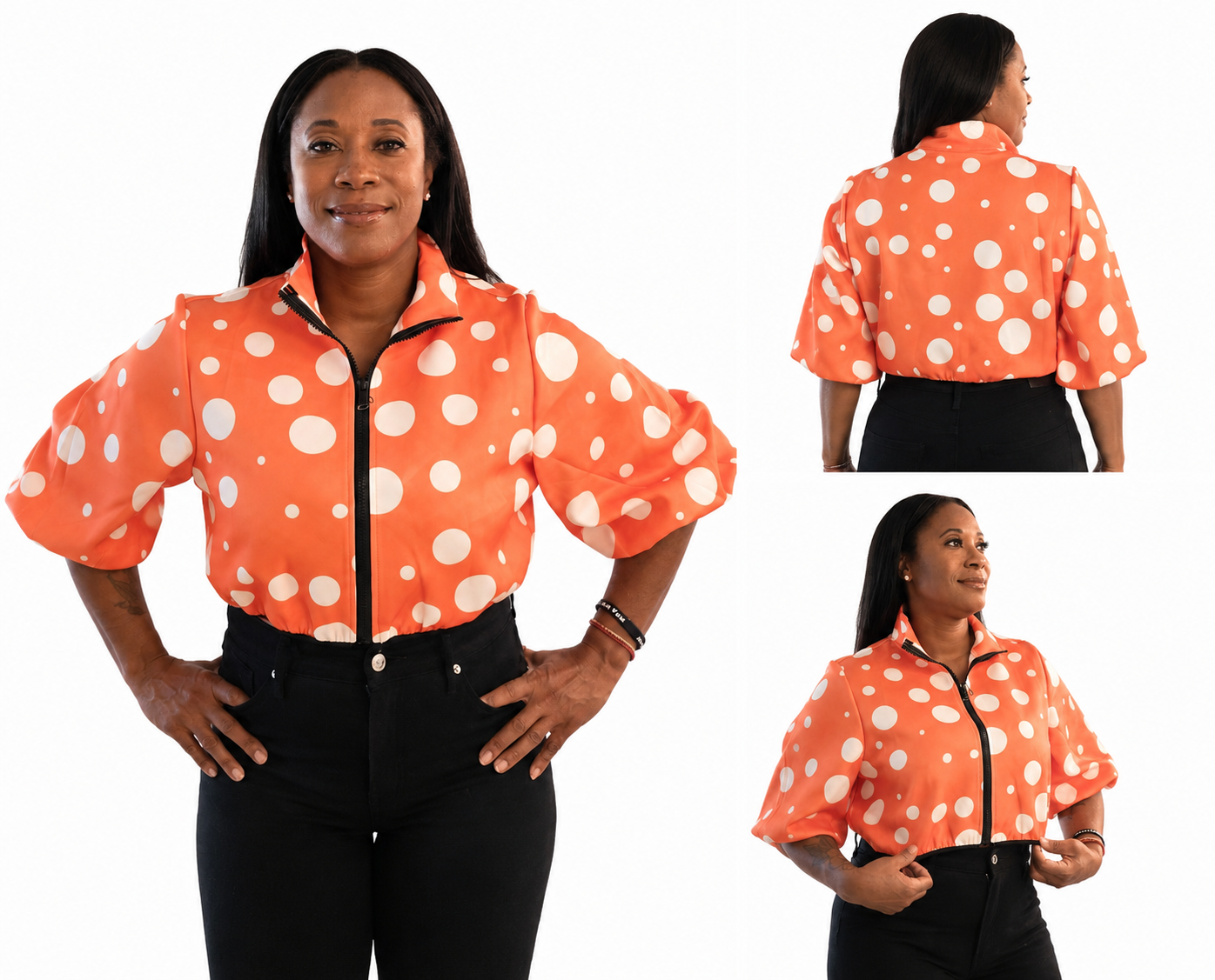 Polka Dot Puff Sleeve Crop Jacket