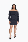 Midnight Elegance Off-Shoulder Dress