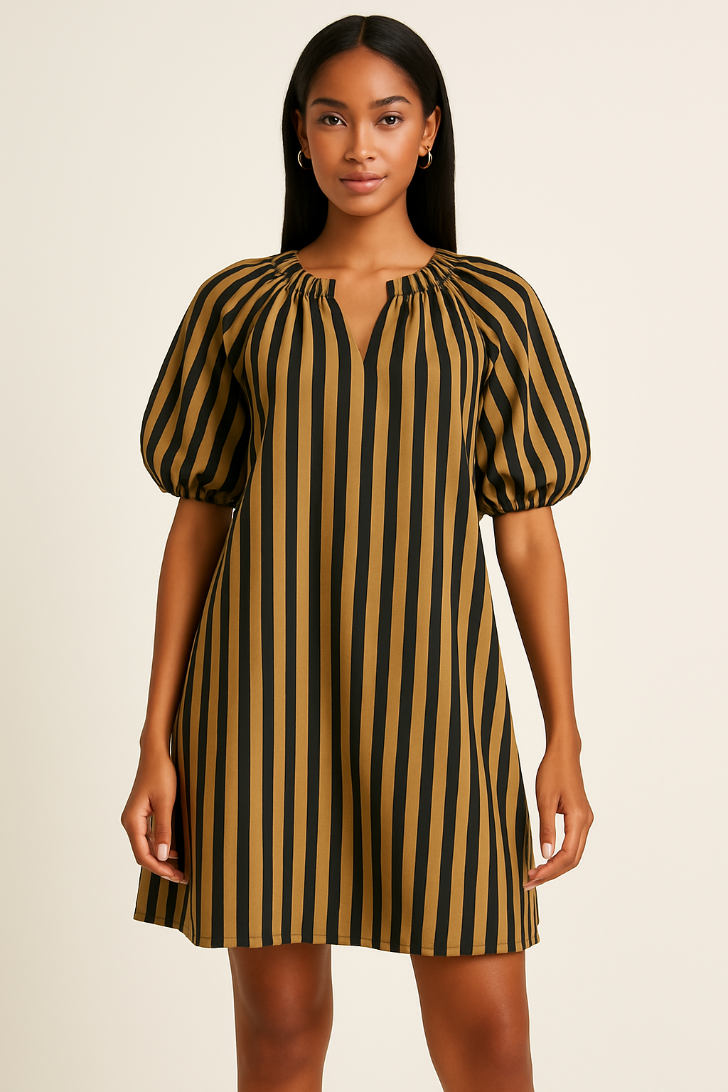Striped Puff Sleeve Shift Dress