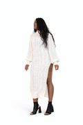 Ivory Cable-Knit Side Slit Sweater Dress