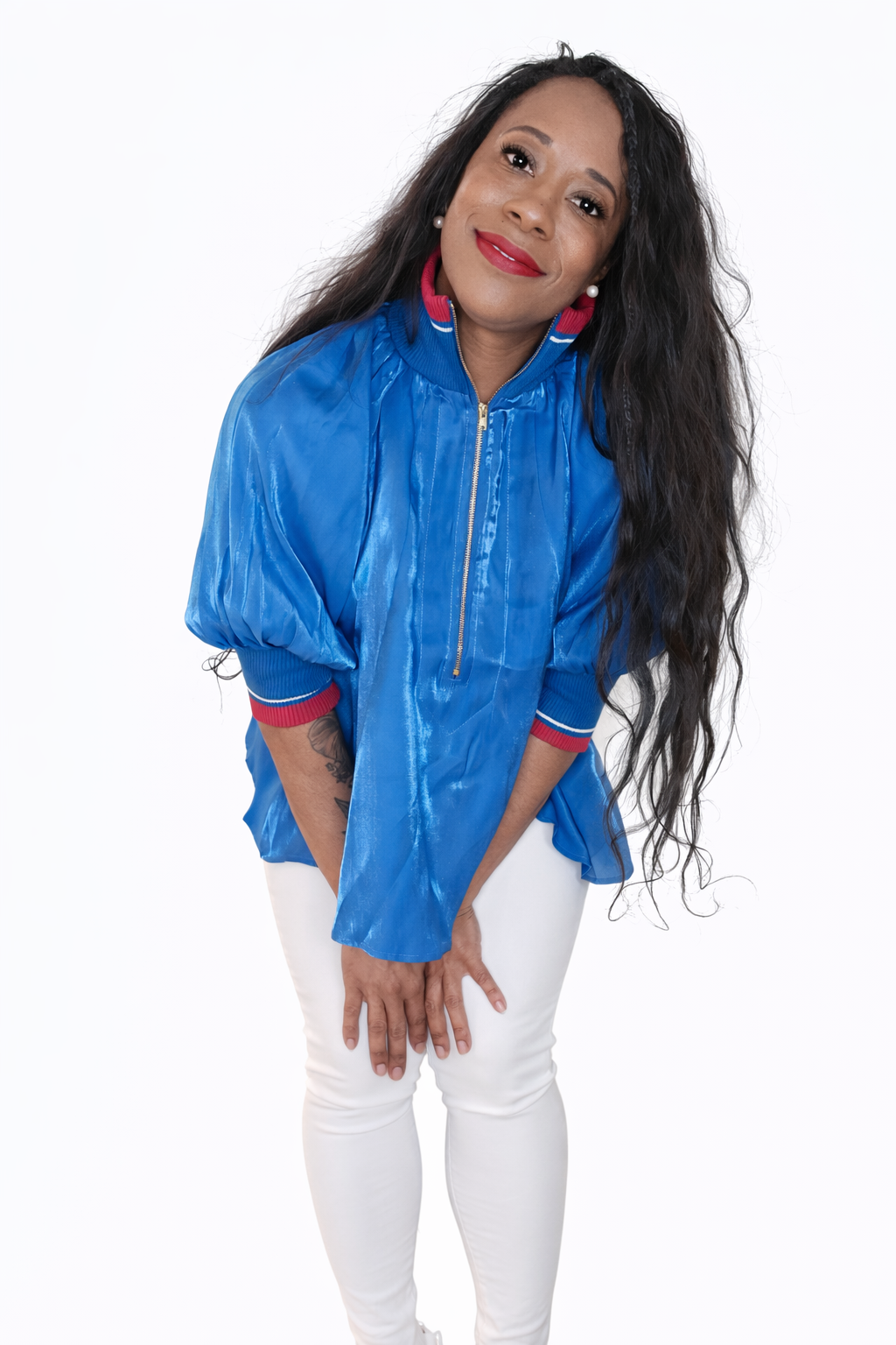 Royal Blue Zip-Front Statement Top