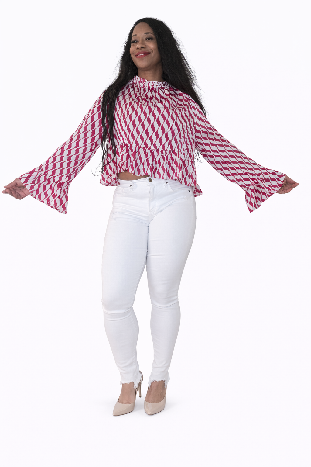 Wave Print Flowy Crop Blouse