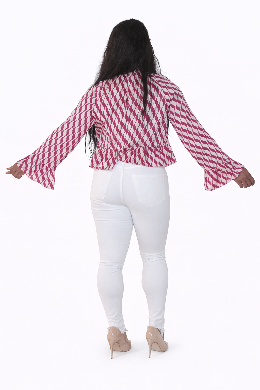Wave Print Flowy Crop Blouse