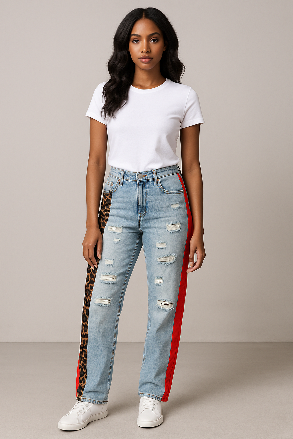 Leopard Red Stripe Statement Denim